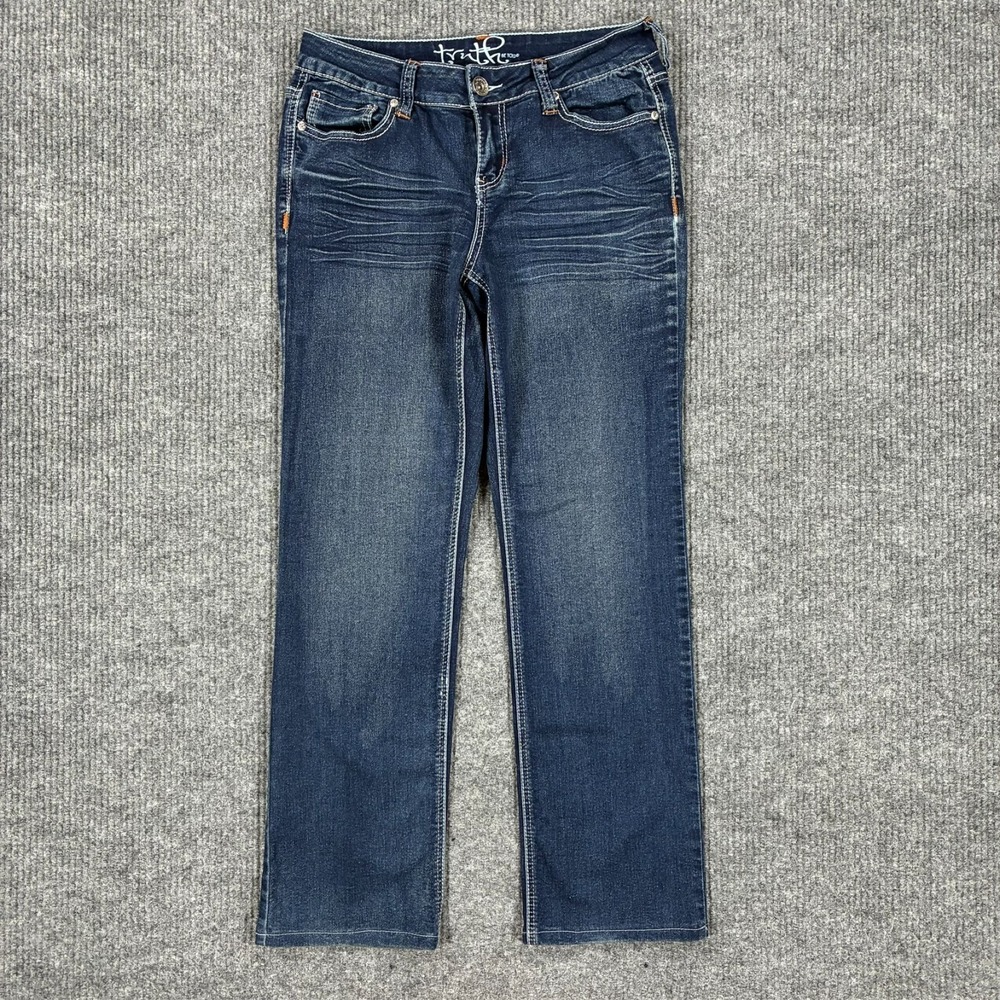 Truth Womens Size 6 Classic Slim Boot Jeans Dark Wash Stretch Embroidered Pocket